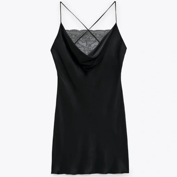 Zara Black Satin Slip Dress - Picture 4 of 7